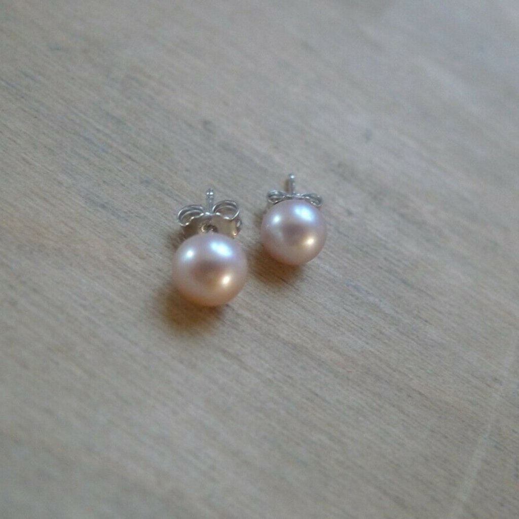 Nwt Made In Italy 7mm Rose Natural Freshwater Pearl 925 Sterling Silver Earrings